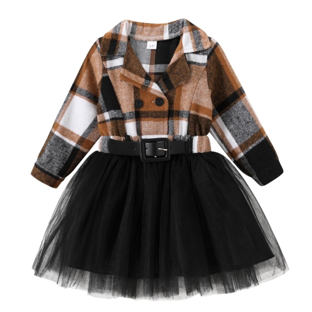 NIP Younger Star Black Tan Buffalo Plaid Tutu Dress Size 2-3T - Picture 1 of 6